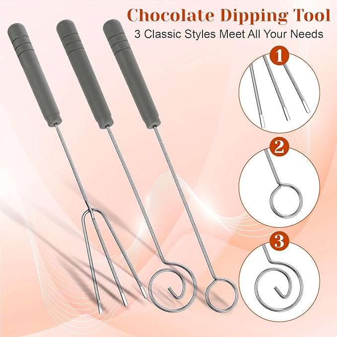 5 Piece Chocolate Dipping Tool Candy Making Supplies for Easy Candy Making and Decorative Plating, Stainless Steel Decorating Spoons for Decorative Plates Cake Coffee, Dipping Fork Spoons