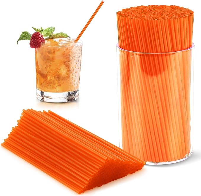 600 Pcs Orange Coffee Stirrers Stir Sticks Set - Acrylic Stir Stick Holder Cocktail Straws Bar Straws Drink Stirrers for Coffee Juice Whiskey Home Kitchen Party Supplies