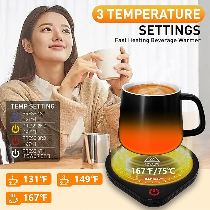 25W Electric Candle Warmer for Coffee Mugs, 75℃ Heating & Auto Shut-Off, Spill-Proof Desk Warmer for Beverages (Black)