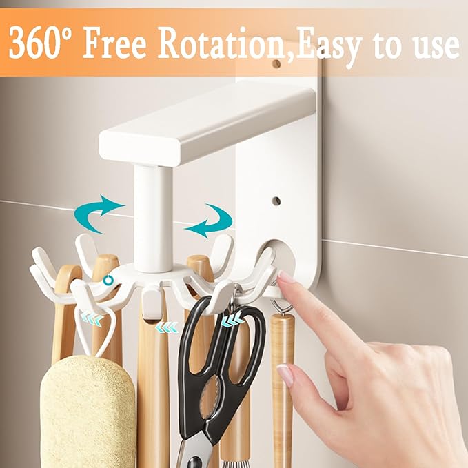 Kitchen Utensil Hanger - Retractable Spatula Rack & Spoon Holder, Wall Mount, White