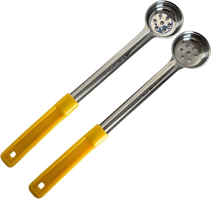 1 Ounce Slotted Stainless Steel Portion Control Ladle Spoon for Measuring and Serving; Commercial Grade Serving Scoops [Pack of 2]