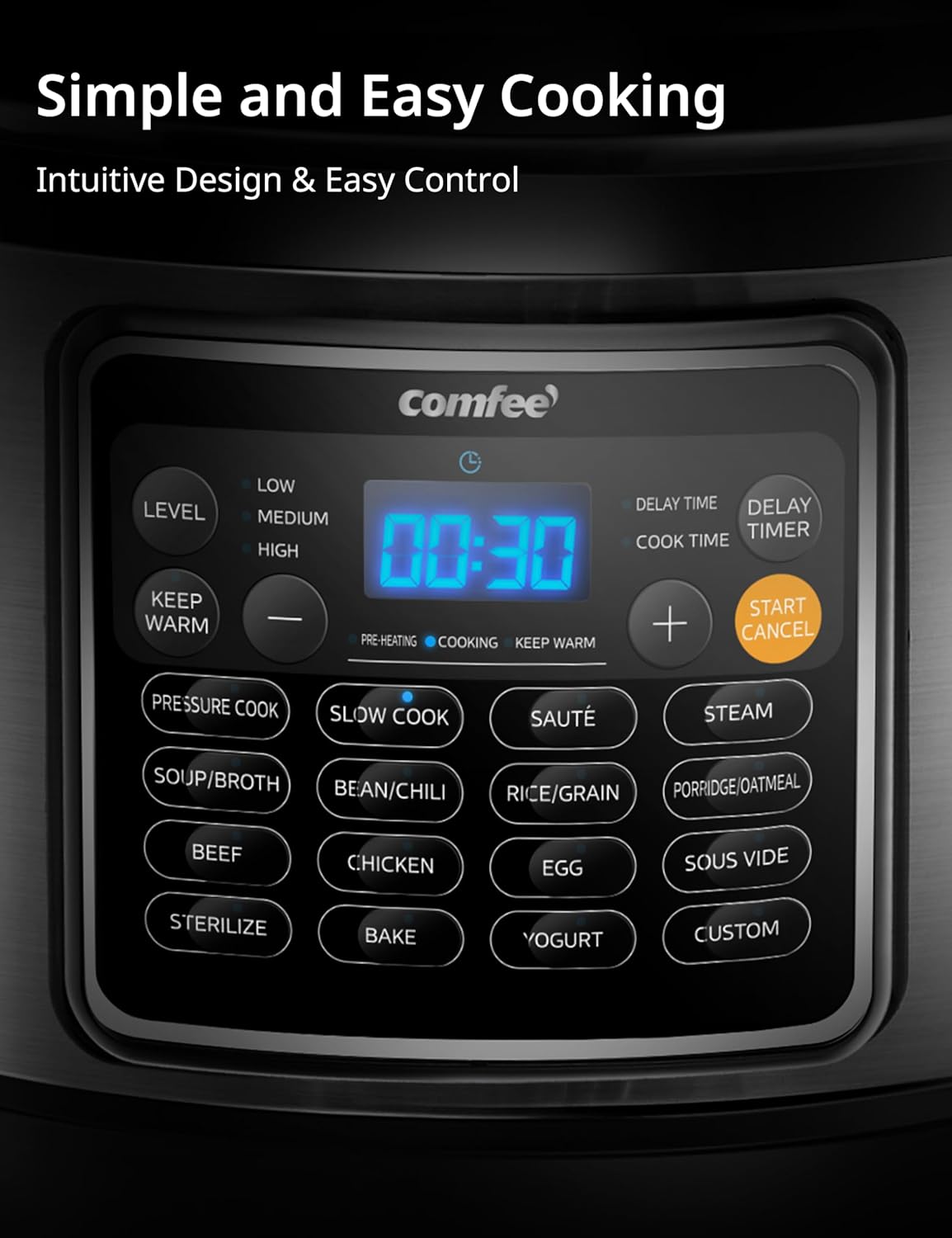 COMFEE’ 16 in 1 Electric Pressure Cooker Instant Multi Cooker Olla de Presion Non-Stick Pot Yogurt Maker Rice Cooker Sauté Steamer 8 Quarts Stainless Steel