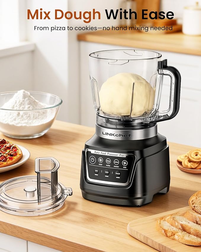 LINKchef Food Processor 68 oz, 700W Electric Vegetable Chopper with 4 Functions for Chopping, Slicing, Shredding, Pureeing and Dough Mixing, Meat Grinder with Stainless Steel Blades for Kitchen
