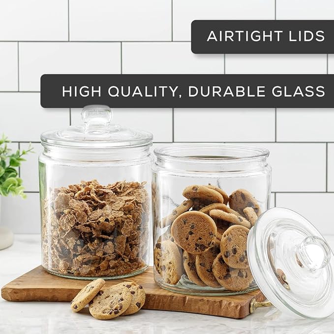 JoyJolt Elegant Cookie Jar. 2 Large Glass Jar With Lid. Jars for Kitchen Counter with Lids, Candy Jar, Decorative Apothecary Canisters, Half Gallon Lid Airtight