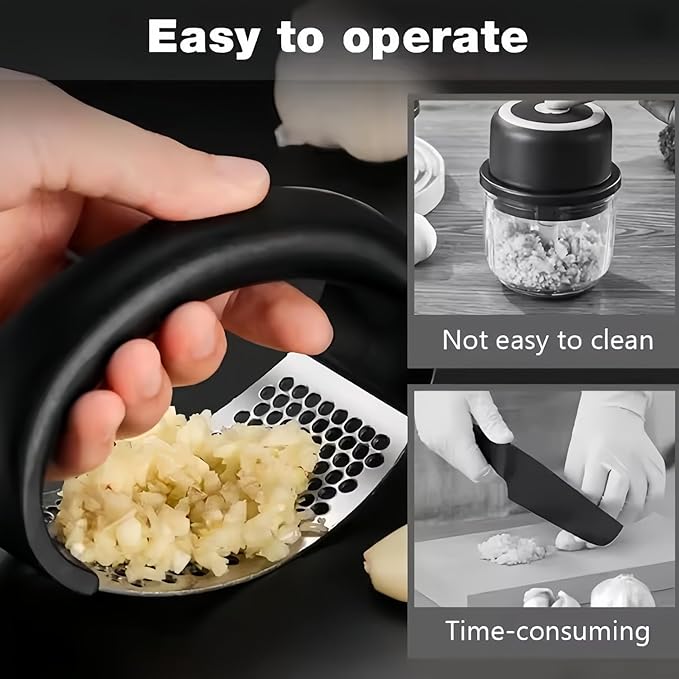 Kitchen Premium Garlic Press Set - Rust Proof & Dishwasher Safe Professional Garlic Mincer Tool - Easy-Squeeze, Easy-Clean with Soft, Ergonomic Handle - Silicone Garlic Peeler(black)