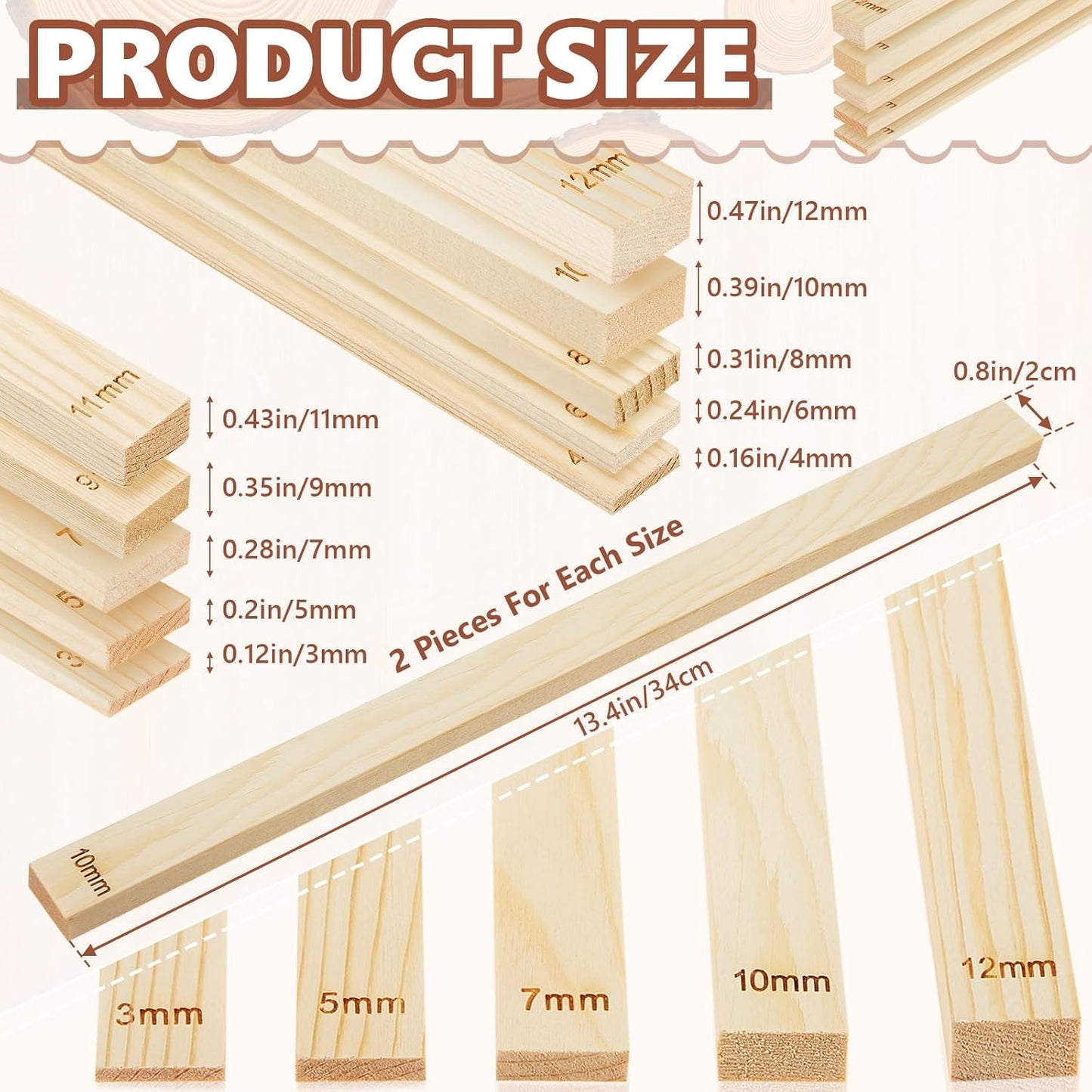 Sasylvia 20 Pcs Pottery Teaching Rolling Mud Stick Guide Mudboard Guide Wooden Strips Rolling Pin Guides Pottery Tools and Supplies for Manual Polymer Clay Tool Gift Craft(Assorted Sizes)