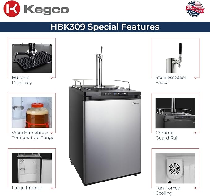 Kegco HBK309S-1 Keg Dispenser, Stainless Steel