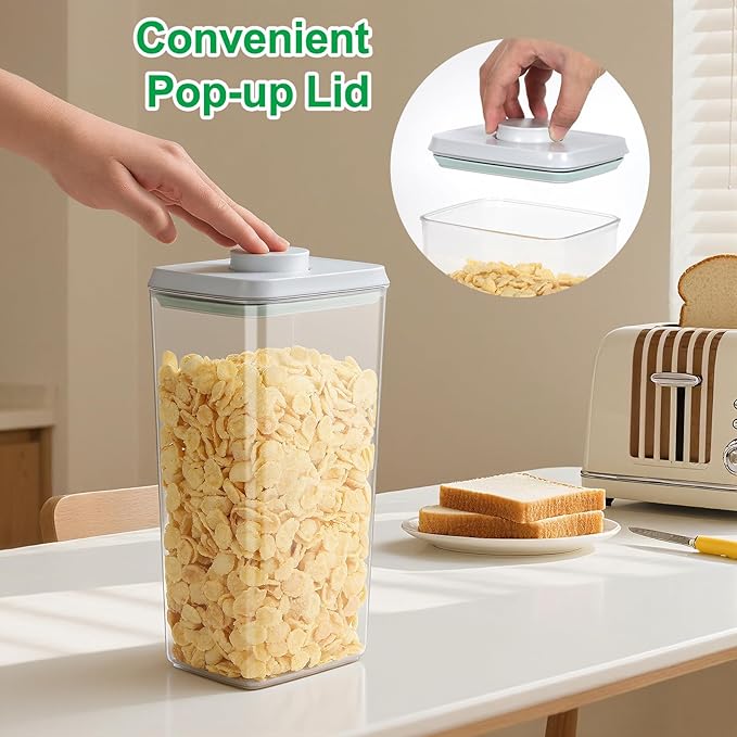 TBMax Flour Sugar Storage Container 3Pack 1.26+2.11+3.48 Quart, Airtight Food Storage Containers with Pop Up Lid & Measuring Scoop for Kitchen Pantry Organization
