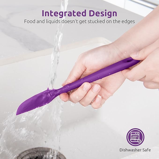 U-Taste Small Mini Silicone Spatula: 9×2inch 600ºF Heat-Resistant Food-Grade Jar Scraper for Kitchen Use, Non-Stick Seamless Flexible Baking Utensil for Mixing, Scraping Jam in Bowl or Cup (Purple)
