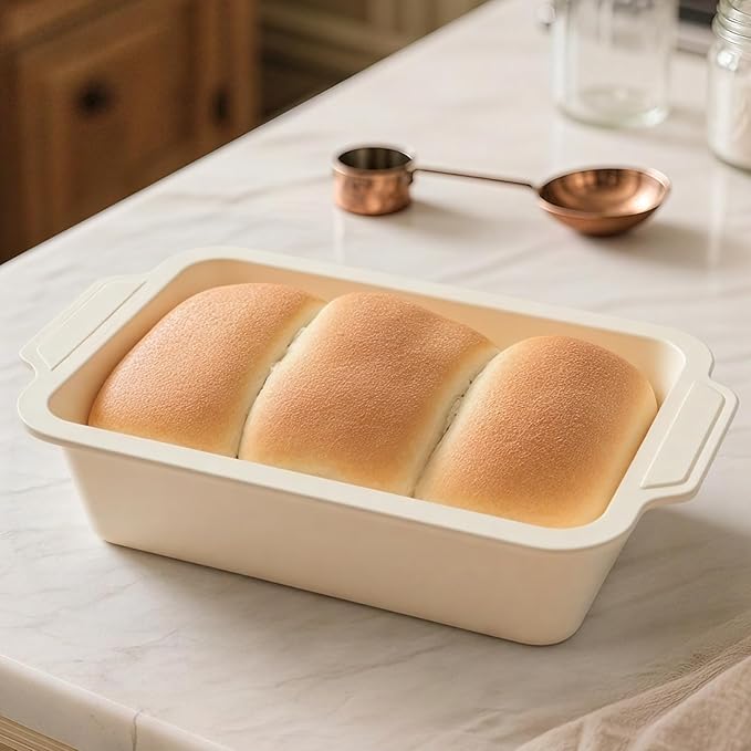 1 pc Silicone Bread Loaf Pans for Homemade Bread with Metal Frame, 9.5 x 5 Inch Non Stick Silicon Banana Loaf Pan for Oven, Silicone Baking Mold for Brownies,Sandwiches (Beige)