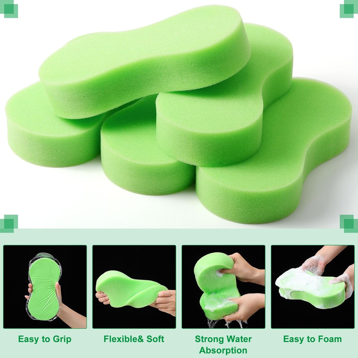 Vesici 60 Pack Large Sponges Bulk Multi-Purpose Extra Large Sponge for Washing Cars Field Day Water Games Household Cleaning Car Boat Bike Kitchen Bathroom Vacuum Compressed Packing (Bright Green)