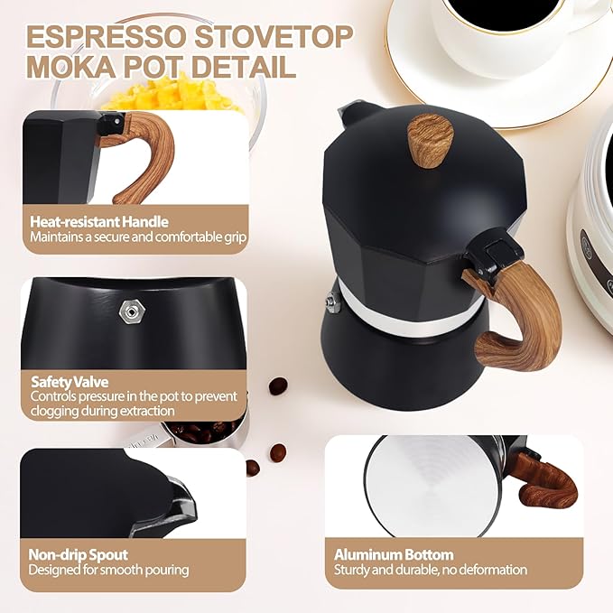 Aluminum 3 Cup 150ml Moka Pot Express Coffee Maker Stovetop Espresso Colorful Coffeemaker Italian Classic Style Brewing Greca Cafe Mocha Machine for Cafeteras Lover Camping Travel and Home Use 5oz
