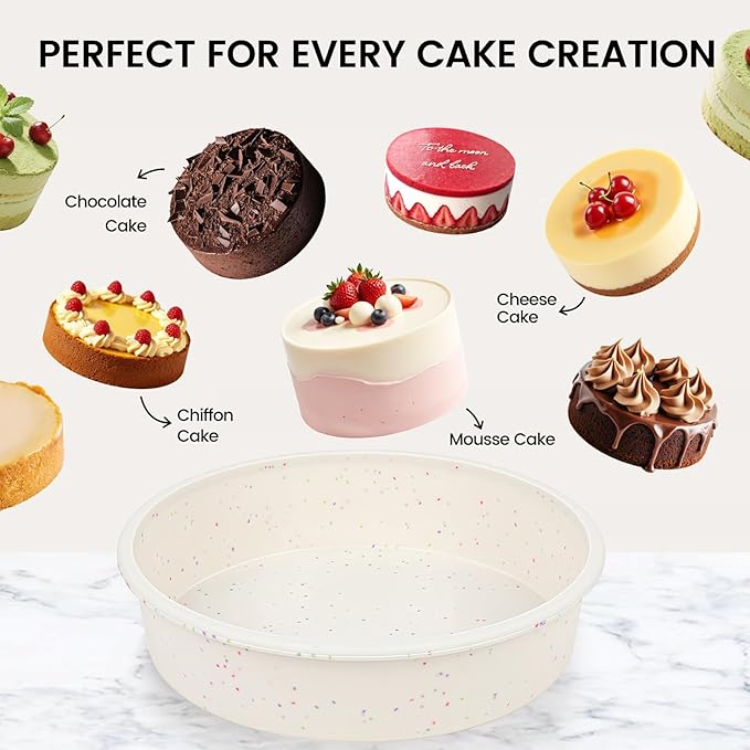 Vinino 10 Inch Silicone Round Cake Pan with Metal Reinforced Frame Set of 3, Nonstick Silicone Springform Pan for Baking Suitable for Making Layers, Cheese & Chocolate Cakes