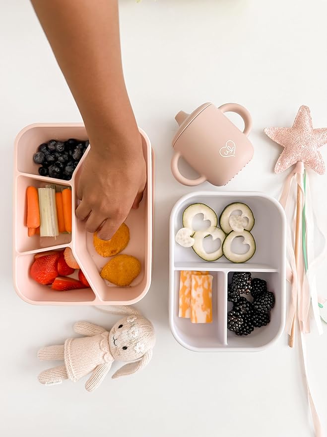Ullabelle Leak Proof Bento Box Food-Grade Silicone Bento, BPA, Phthalate, Lead, & PVC Free - Bento Lunch Box for Daycare, Kids, & Adults - Leak Resistant Sets With Lids Snack Box Container (Peach 4)