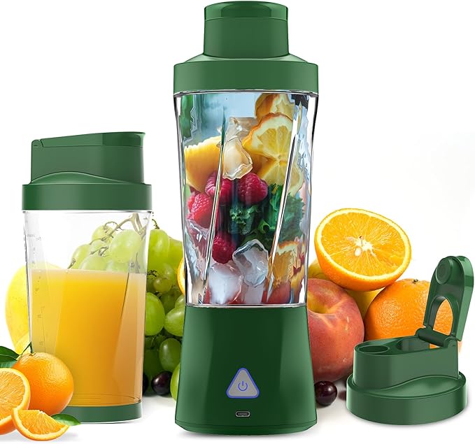 Portable Blender, 360W Personal Blender for Shakes and Smoothies for Kitchen, 24 Oz BPA Free Traveling Juicer Cup and Lid with 6 Blades, Self Cleaning Portable Juicer for Kitchen/Travel/Gym, Blue