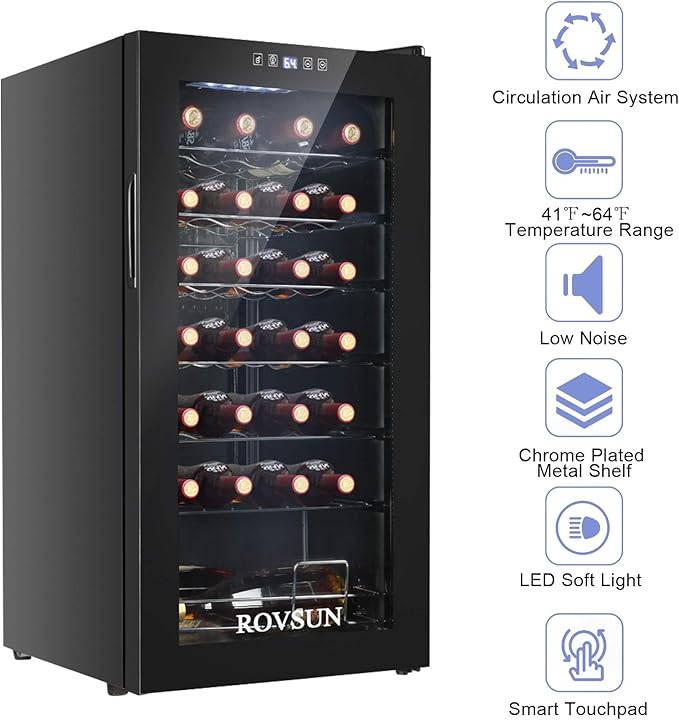 ROVSUN 28 Bottle Wine Fridge, Freestanding Compressor Wine Cooler Refrigerator, Beverage Wine Chiller with Digital Temperature Control & Double-layer Glass Door for Red White Wine, Champagne, Beer