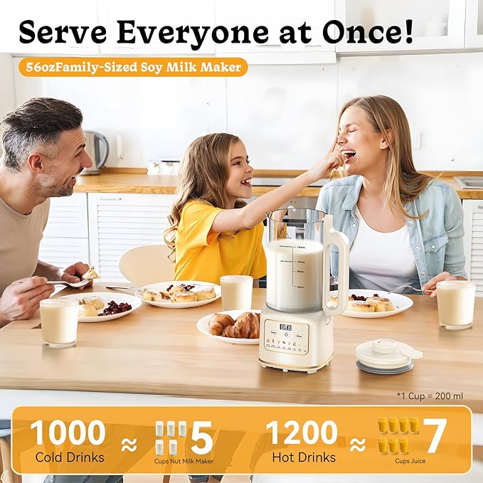 10 in 1 Nut Milk Maker Machine, 55oz Automatic Soy Milk Maker Blender, Homemade Soy Milk, Almond Milk, Oat Milk,Juice, Plant Based and Non Dairy Beverages (white)
