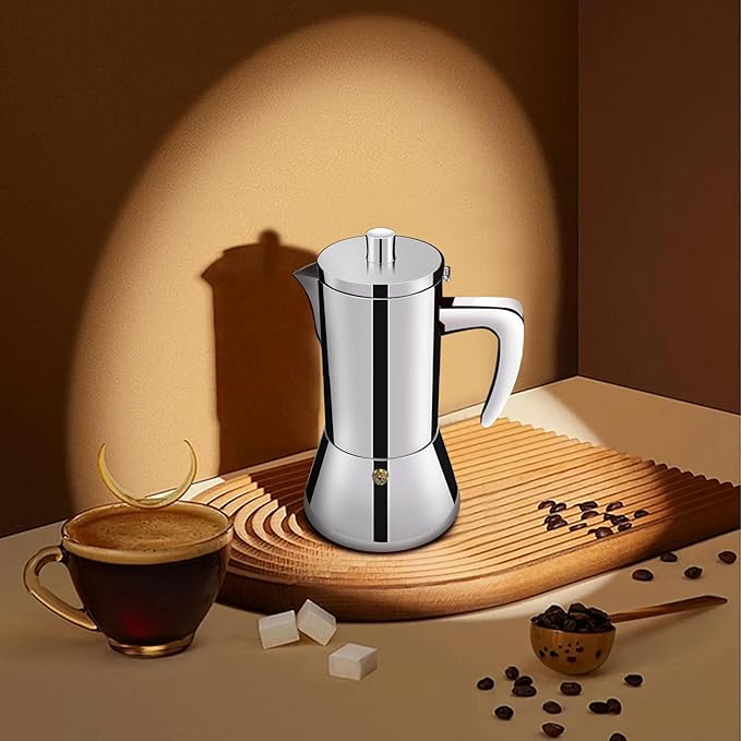2 Cup Thickened 304 Stainless Steel Moka Pot Stovetop Espresso Maker Cafeteras Italian Percolator Espress Makers Capable Greca Mocha Coffee Machine for Induction Home and Camping 100ml 3.4oz