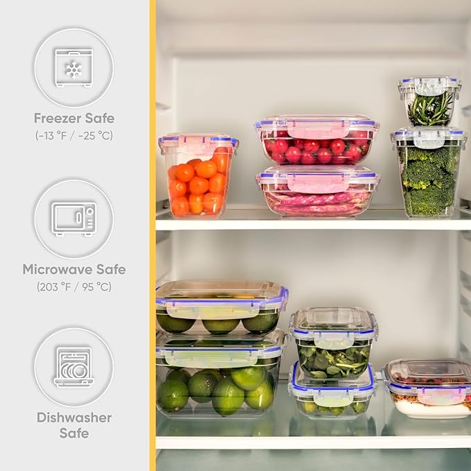 Superio Plastic Food Storage Containers with airtight Lid for Pantry, Fridge- BPA Free, Leakproof Sealed Container- Microwave, Dishwasher and Freezer Safe, Clear (20 Cup)