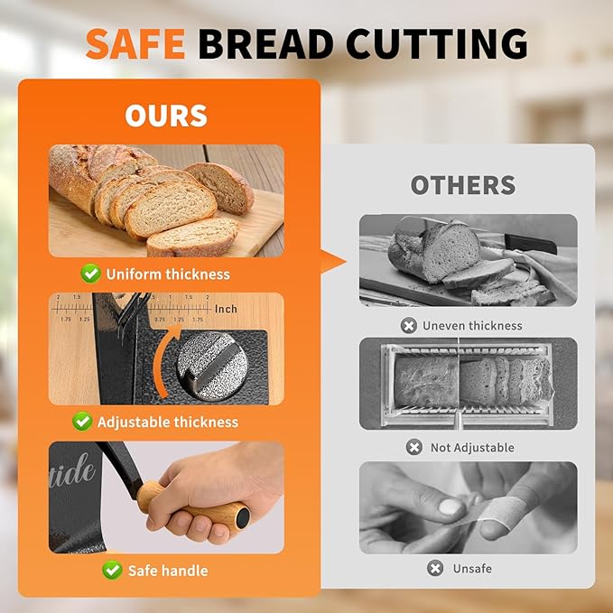 Manual Bread Slicer for Homemade Sourdough Bread, Hand Crank Bread Slicer With Scale Line, Suction Cup and Protective Cover, Adjustable Thickness