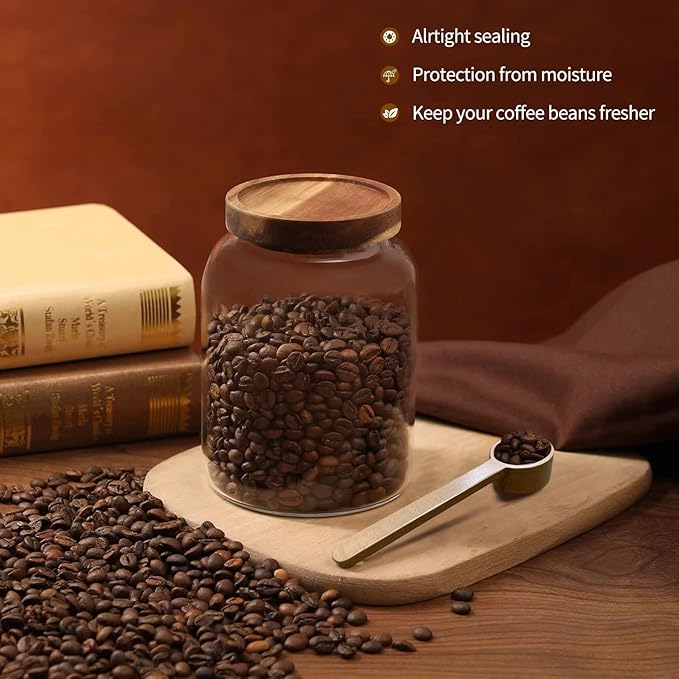 Glass Coffee Storage Jar with Lids Scoop Round Glass Coffee Ground Containers Borosilicate Glass Food Canister for Cereals Oats Beans Nut Sugar Candy Spice Rice Tea