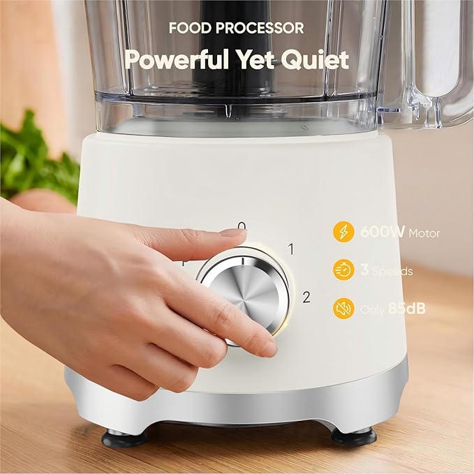 OLIXIS Food Processor 10.5 Cup, Vegetable Choppers with Slicing Shredding Chopping Kneading, Dishwasher Safe, Food Grinder, Stainless Steel Blades, for Smoothie Fruit Dough, 2.6QT, White