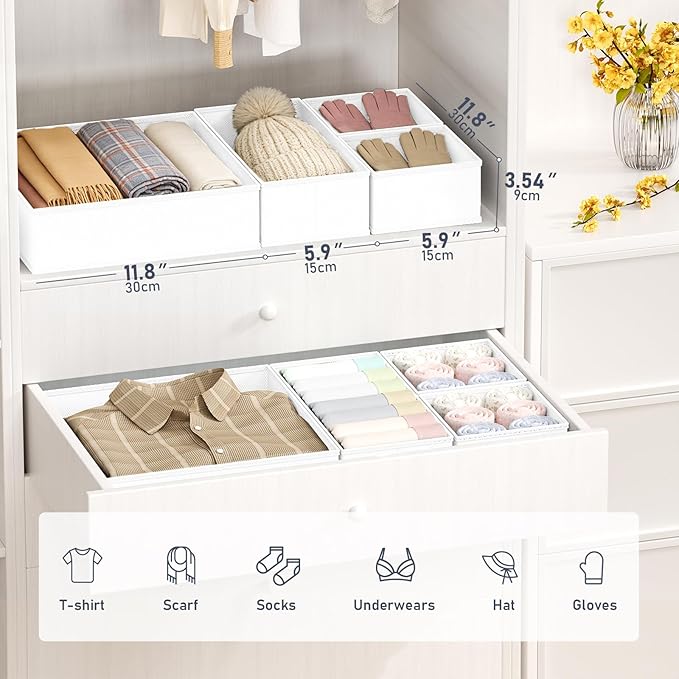 DIMJ Drawer Organizer Clothes - 30 Pack Closet Drawer Organizer Bins for Baby Clothes Storage, Fabric Dresser Organizer for Nursery Bedroom, Foldable Small Drawer Dividers for Underwear Socks