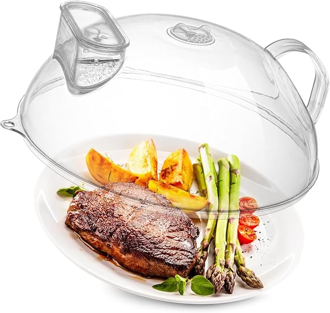 WENWELL Microwave Splatter Cover,Protect Food Splashes,Dish Bowl Plate Serving Lid with Handle,BPA-Free,Clear Safe Plastic,Microwave Cover for Food,10 Inch