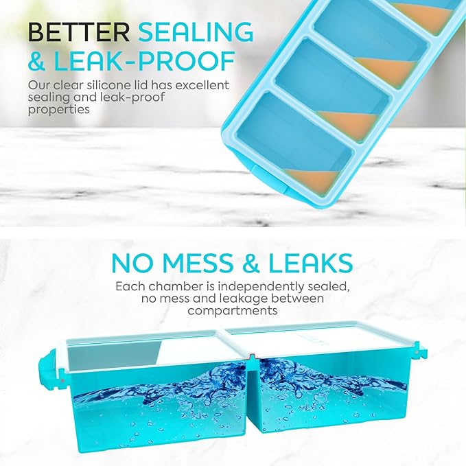 Silicone Freezer Tray With Lid - Soup Freezer Container Molds Set Makes 2-Cup & 1-Cup 1/2-cup Portions Cubes Perfect for preparing meals in different Portion Sizes Oven & Dishwasher-Safe