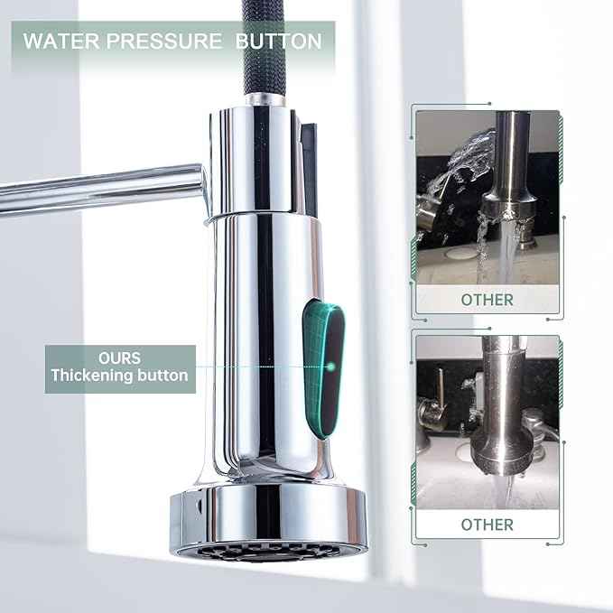 WEWE Chrome Kitchen Faucet, Faucet for Kitchen Sink with Pull Down Sprayer Kitchen Faucet with Deck Plate Stainless Steel Single Handle Spring for Farmhouse Utility Bar Laundry Sinks