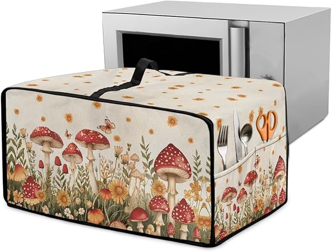 Air Fryer Toaster Oven Cover Fabric Convection Oven Cover with Pockets, Washable Small Appliance Dust Protection for Kitchen Home, M, 16.5 x 20.5 x 10 inches, Mushroom Floral