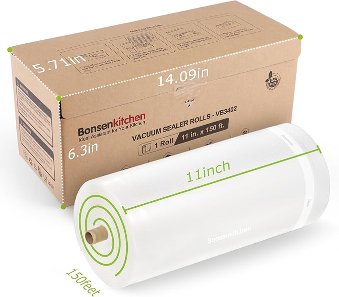 [2025 New] Bonsenkitchen 11” x 150’ Vacuum Sealer Bags Rolls with Cutter for Food Storage, Commercial Grade, BPA Free, Great for Meal Prep and Sous Vide Cooking | EASY TO CUT & SEAL, Commercial-grade