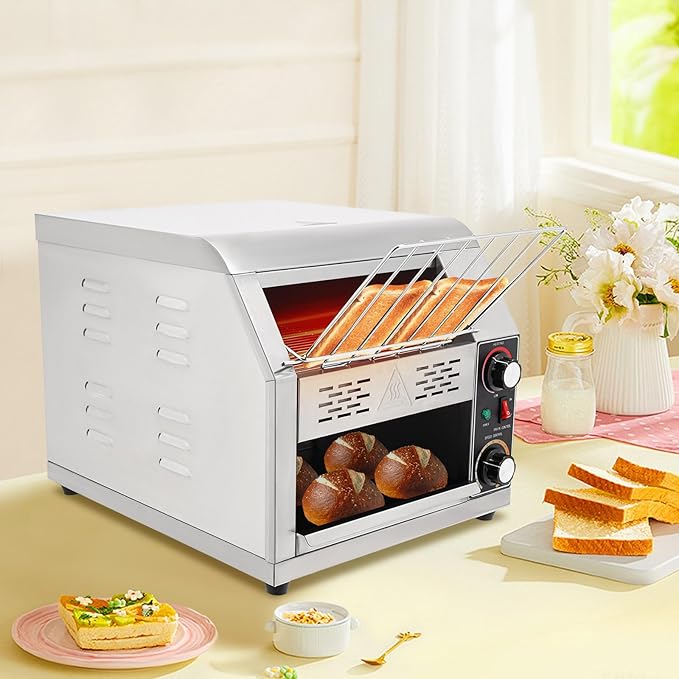 Commercial Conveyor Toaster 1900W, 300 Slices/Hour Heavy-duty Stainless Steel Countertop Bread Oven with 7-Speed Control & Temp Adjust