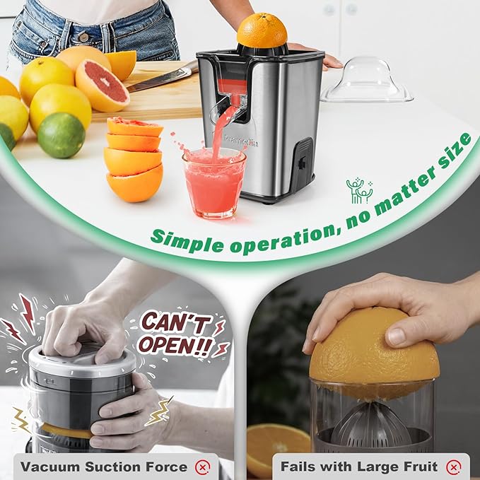 Rechargeable Electric Citrus Juicer, 40W Cordless Orange Juice Squeezer with USB-C Charging, Stainless Steel Lemon Juicer with Adjustable Anti-Drip Spout & 2 Cones, Portable for RV
