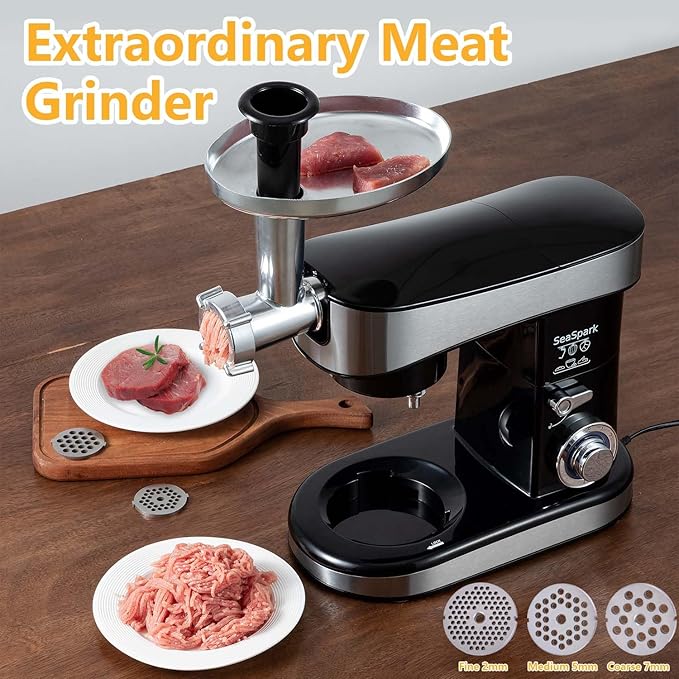 Multifunctional Stand Mixer, 6 in 1 Stand Mixer, 6.3Qt Tilt-head, Standing Mixer with Stainless Steel Bowl, Meat Grinder, Juice Blender, for professional Baking and Most Home Cooks, Black