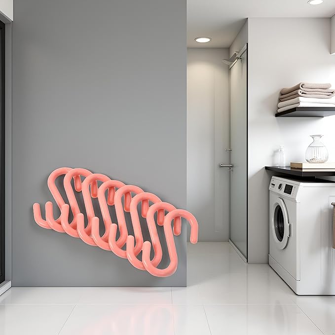 8Pcs Pink S-Shaped Hooks,Plastic Clothes Hangers Multi-Purpose Storage Racks Portable Key Holders, Hanging Bathroom Organizers,Utility Stable Industrial Hooks,Home Storage