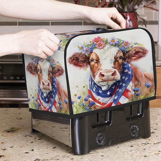 Animal Highland Cow Flower Toaster Cover 4 Slice Dust and Fingerprint Protection Toaster Bread Maker Covers Washable Kitchen Small Appliance Covers for Kitchen Accessories Decor Bakeware Women Gift