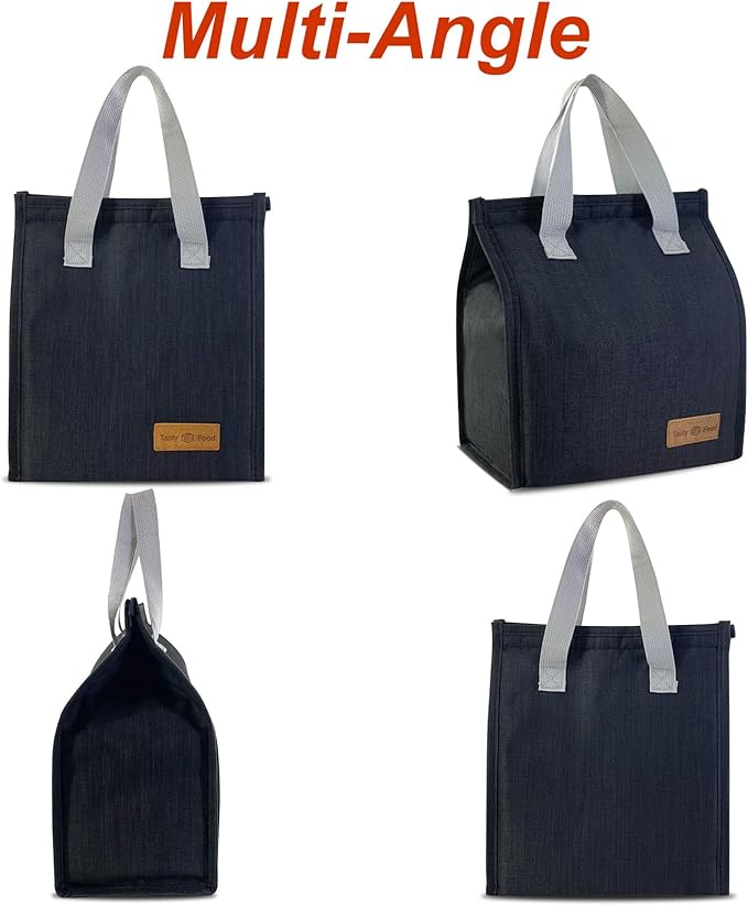 Mziart Minimalist Lunch Bag, Reusable Insulated Lunch Box for Women Men Leakproof Simple Bento Tote Adults Cooler Bag for Work Office Picnic or Travel (Black)
