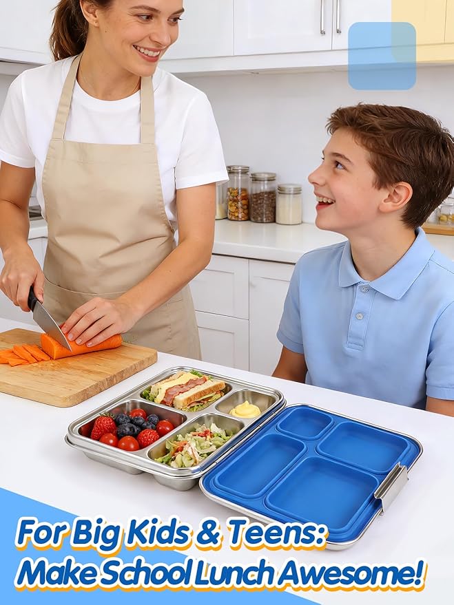 Alphatool 41oz Large Stainless Steel Lunch Box for Big Kids & Teenager- 4 Compartments, Bento Box for School Office, Dishwasher Safe