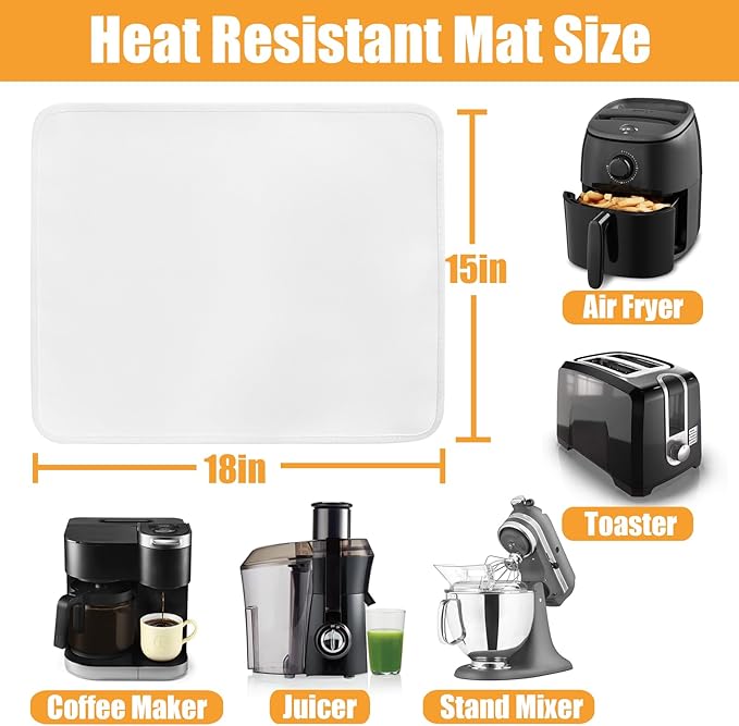 Heat Resistant Mat for Air Fryer, Oven, Countertop, 15x18in Hot Pads for Kitchen Counter, Heat Shield & Quartz Countertop Protector Mat, Air Fryer & Coffee Machine Accessories