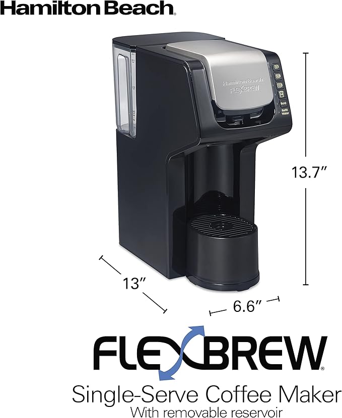 Hamilton Beach Gen 4 FlexBrew Single-Serve Coffee Maker with Removable Reservoir, Compatible with Pod Packs and Grounds, 50 oz., 4 Fast Brewing Options, Black