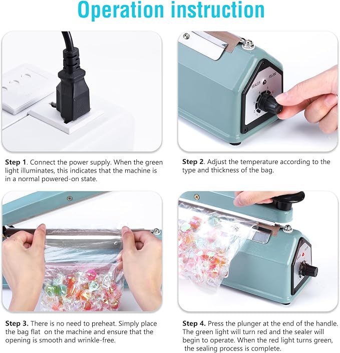 METRONIC Impulse Sealer 8 inch, Manual Heat Sealer Machine for Plastic Bags, Shrink Wrap Bag Sealers Heavy Duty Sealing Machine With Repair Kit, Blue(Pack of 6)