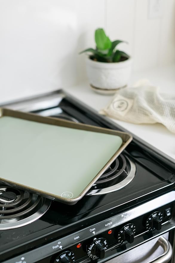 The Silicone Kitchen Reusable Silicone Oven Baking Mats Gift Set Bundle, 2 Half-Sheet, 2 Quarter-Sheet, Sage Green, Dark Gray