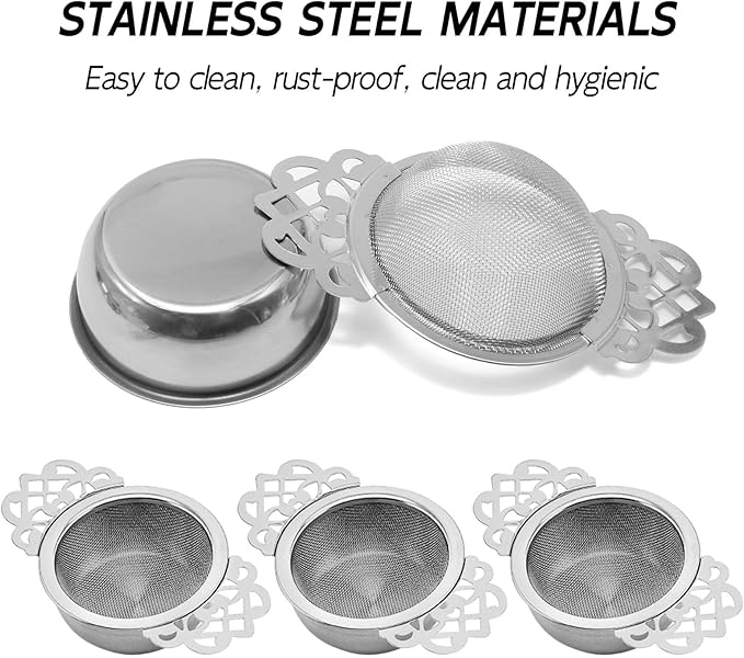 Tea Drain Strainer 304 Stainless Steel Loose Tea Infusers Strainers Mesh Tea Infuser Stainless Steel Loose Leaf Tea Filter with Handles for Loose Tea Juice Coffee Filter(4Pcs)