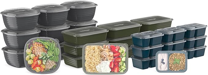 Bentgo Prep 60-Piece Variety Meal Prep Kit - Reusable PFAS & BPA-Free Food Containers 1-Compartment Trays, Prep Bowls, & Snack Boxes - Microwave, Freezer, & Dishwasher Safe (Rich Shades)