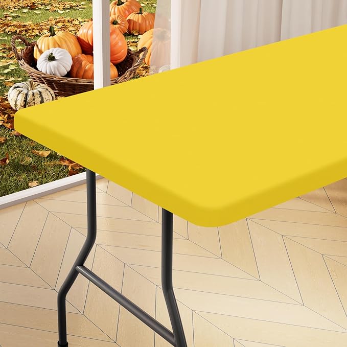 homing Rectangle Table Cloth Cover, Waterproof Polyester Elastic Fitted Tablecloth, Fits for 5 Foot Folding Tables, Washable Table Protector for Picnic, Camping, Outdoor (Yellow, 30" x 60")