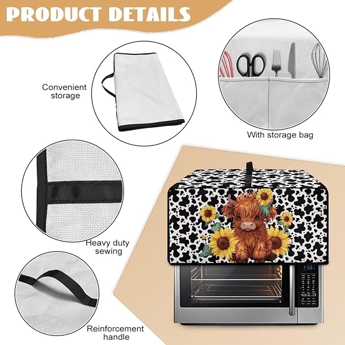Countertop Convection Oven Cover Dust Protection Air Fryer Toaster Oven Covers for Home Kitchen Decorations 18.5 x 22.5 x 13 inches, L, Sunflower Highland Cow Print