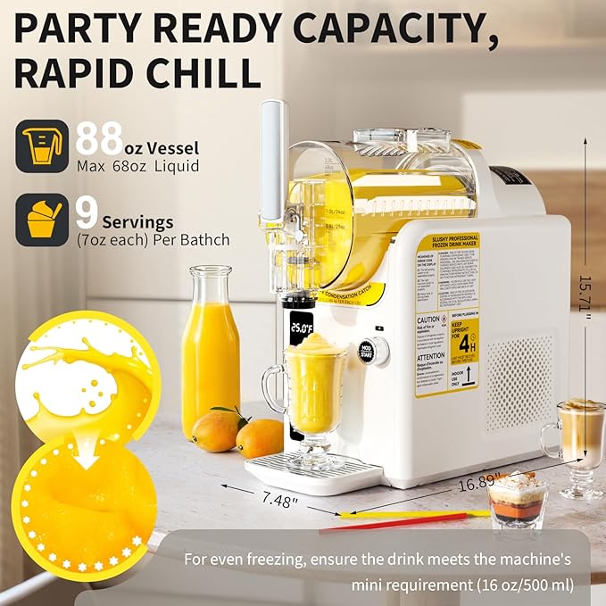 2 IN1 Soft Ice Cream Maker Slushie Machine for Home - 88oz Slushy Machine Maker No Ice Needed Self Cleaning, Frozen Drink Machine for Slushie, Margarita, Frappés, Milkshake