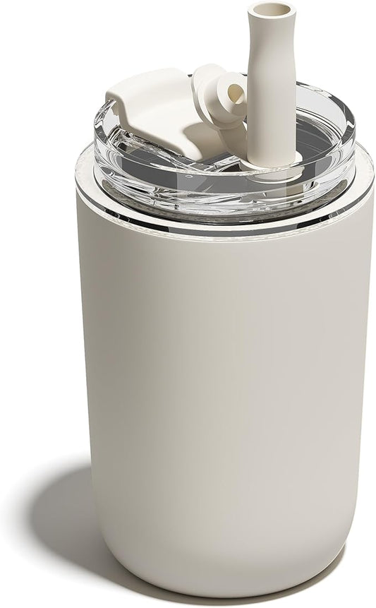 10 oz Insulated Coffee Tumblers, Travel Coffee Tumblers with Straw, Double-Wall Stainless Steel Tumbler, Leak Proof Tumbler, Reusable Cups with Lids for lced and Hot Drinks (Cream)
