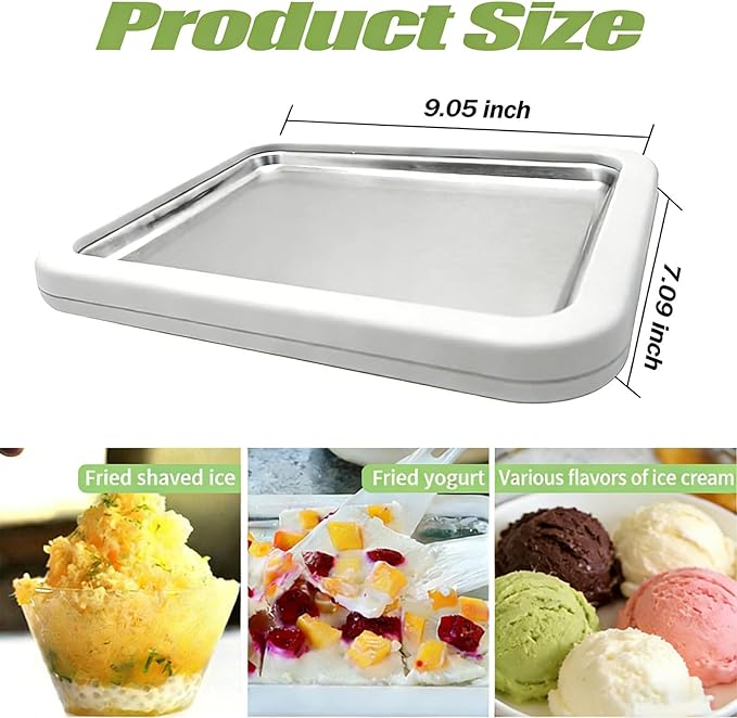 Rolled Ice Cream Maker, New At-Home Ice Cream Roller Maker, DIY Fun Family Activity Instant Ice Cream Tray with Instant Freeze Tray and 2 Scrapers(White+Green)